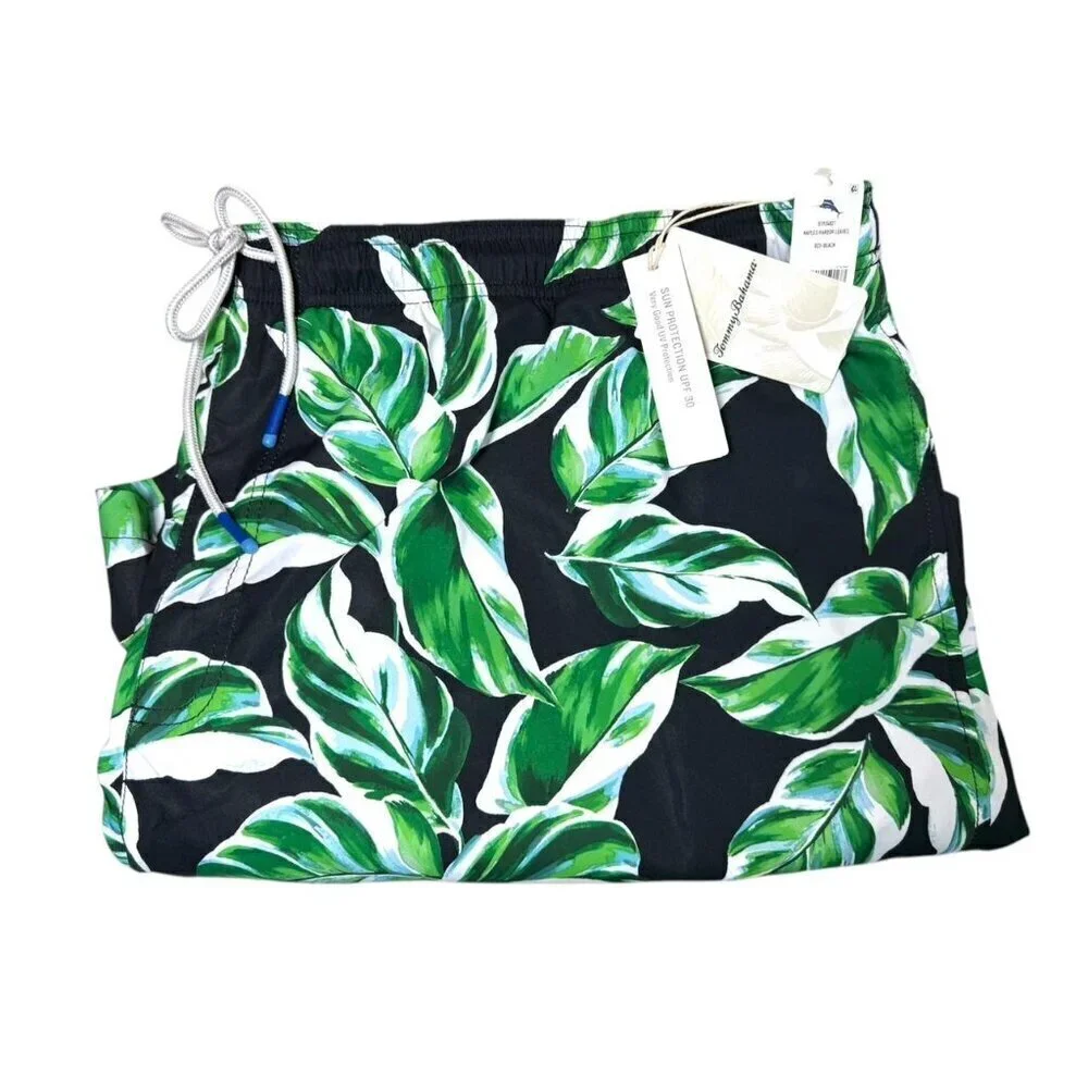 Tommy Bahama Mens Tropical Green Black Big Tall Harbor Swim Trunks Sz 3XLB New